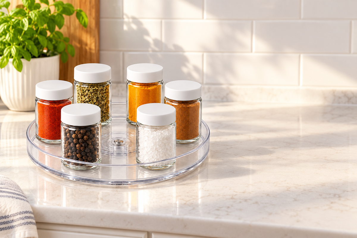 🌀 Pantry Essential | Clear Acrylic Kitchen Organizer | Effortless Rotating Access
