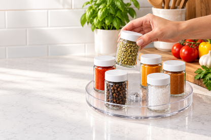 🌀 Pantry Essential | Clear Acrylic Kitchen Organizer | Effortless Rotating Access