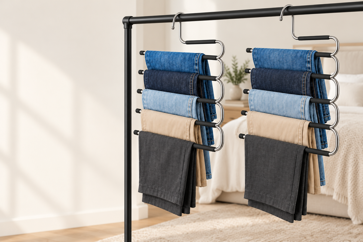 👖 Closet Essential | Multi-Tier Pants Hanger | Wardrobe & Bedroom Storage | Families & Fashion Lovers | Space-Saving S-Shaped Display