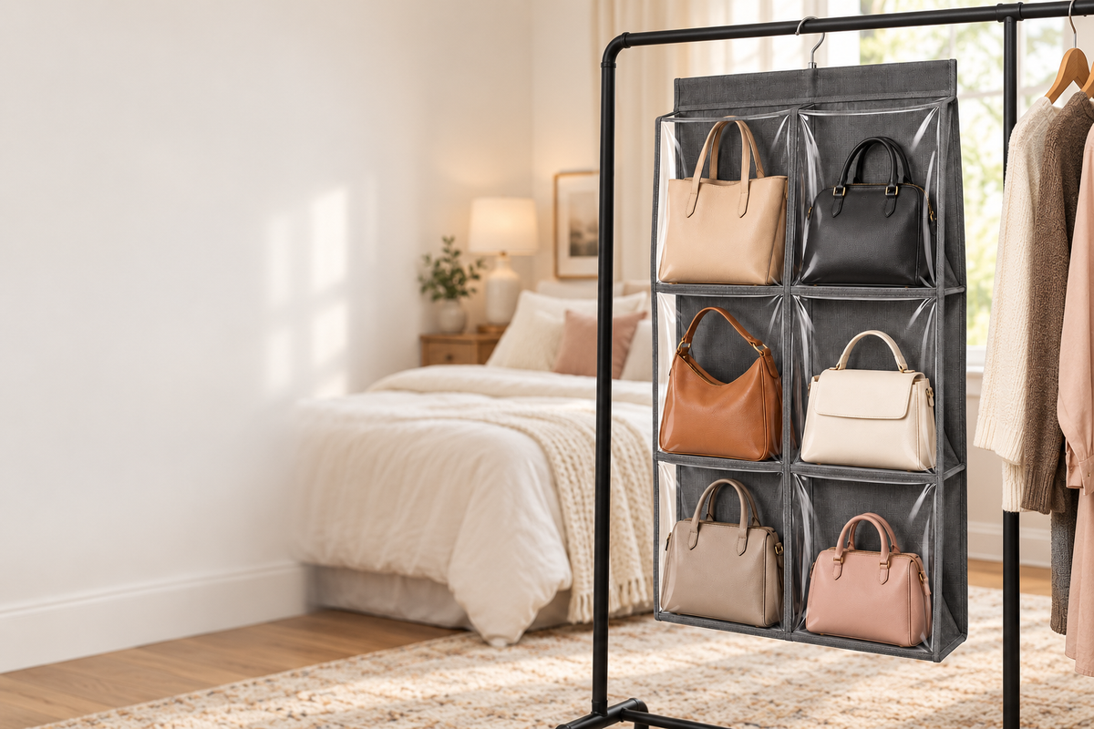👜 Handbag Organizer | Clear Hanging Storage | Closet & Wardrobe Display | Bag Lovers & Fashionistas | Six-Pocket Space-Saving Design