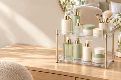 ✨ Vanity Organizer | Clear Two-Tier Storage Rack | Bathroom & Dressing Table | Beauty Lovers & Homeowners | Elegant Open Display