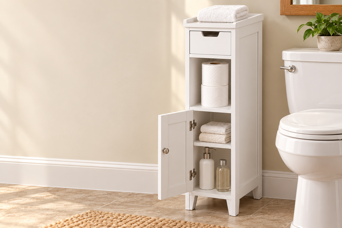 🧻 Bathroom Storage | Slim Freestanding Cabinet | Toilet & Small-Space Organization | Homeowners & Renters | Narrow Multi-Level Design