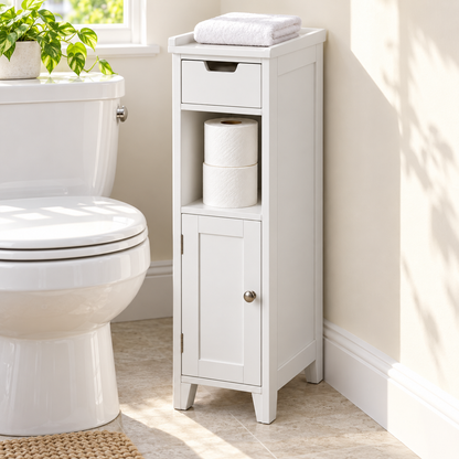 🧻 Bathroom Storage | Slim Freestanding Cabinet | Toilet & Small-Space Organization | Homeowners & Renters | Narrow Multi-Level Design
