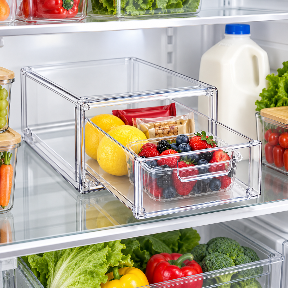 🧊 Fridge Organizer | Clear Storage Drawer Design | Kitchen & Refrigerator Use | Home Organization Essential