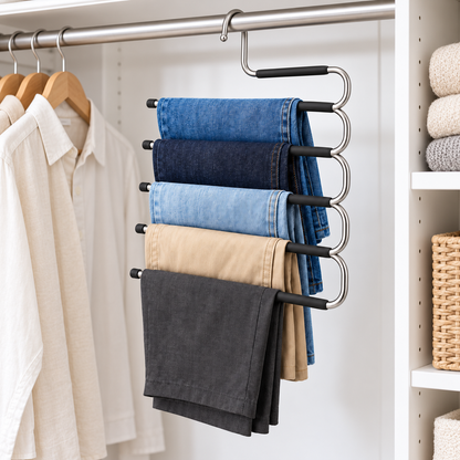 👖 Closet Essential | Multi-Tier Pants Hanger | Wardrobe & Bedroom Storage | Families & Fashion Lovers | Space-Saving S-Shaped Display