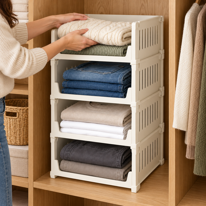 🧺 Closet Organizer | Stackable Storage Bins | Wardrobe & Bedroom Storage | Families & Homeowners | Open-Front Four-Tier Design