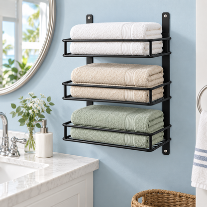 🛁 Towel Storage | Metal Wall-Mounted Rack | Bathroom & Linen Organization | Families & Homeowners | Three-Tier Hotel-Style Display