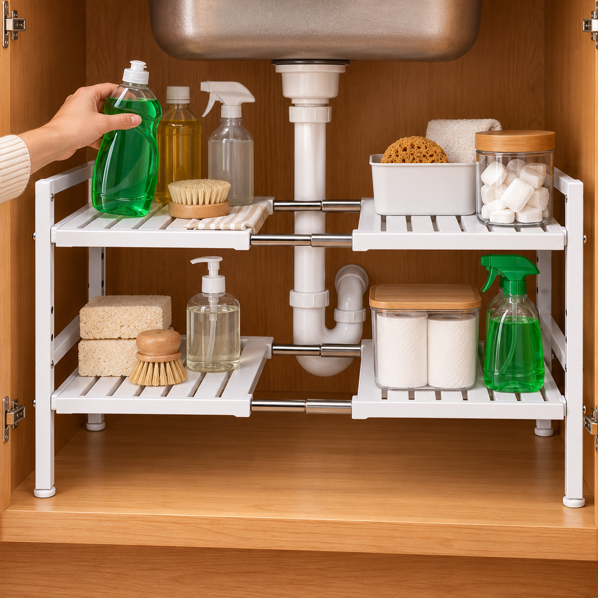 🧺 Space-Saving Organizer | Adjustable Storage Rack | Kitchen & Bathroom Use | Homeowners & Families