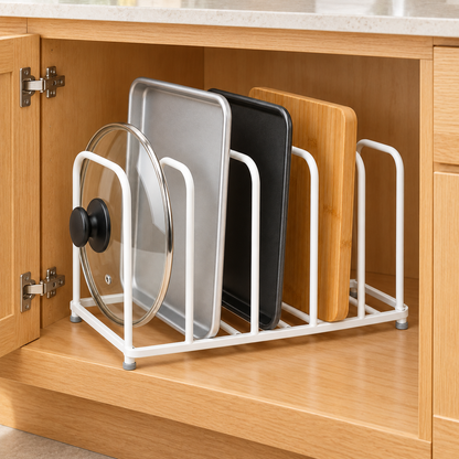 🍳 Kitchen Organizer | Metal Divider Rack | Cabinet & Counter Storage | Home Cooks & Families | Upright Space-Saving Design