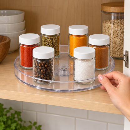 🌀 Pantry Essential | Clear Acrylic Kitchen Organizer | Effortless Rotating Access