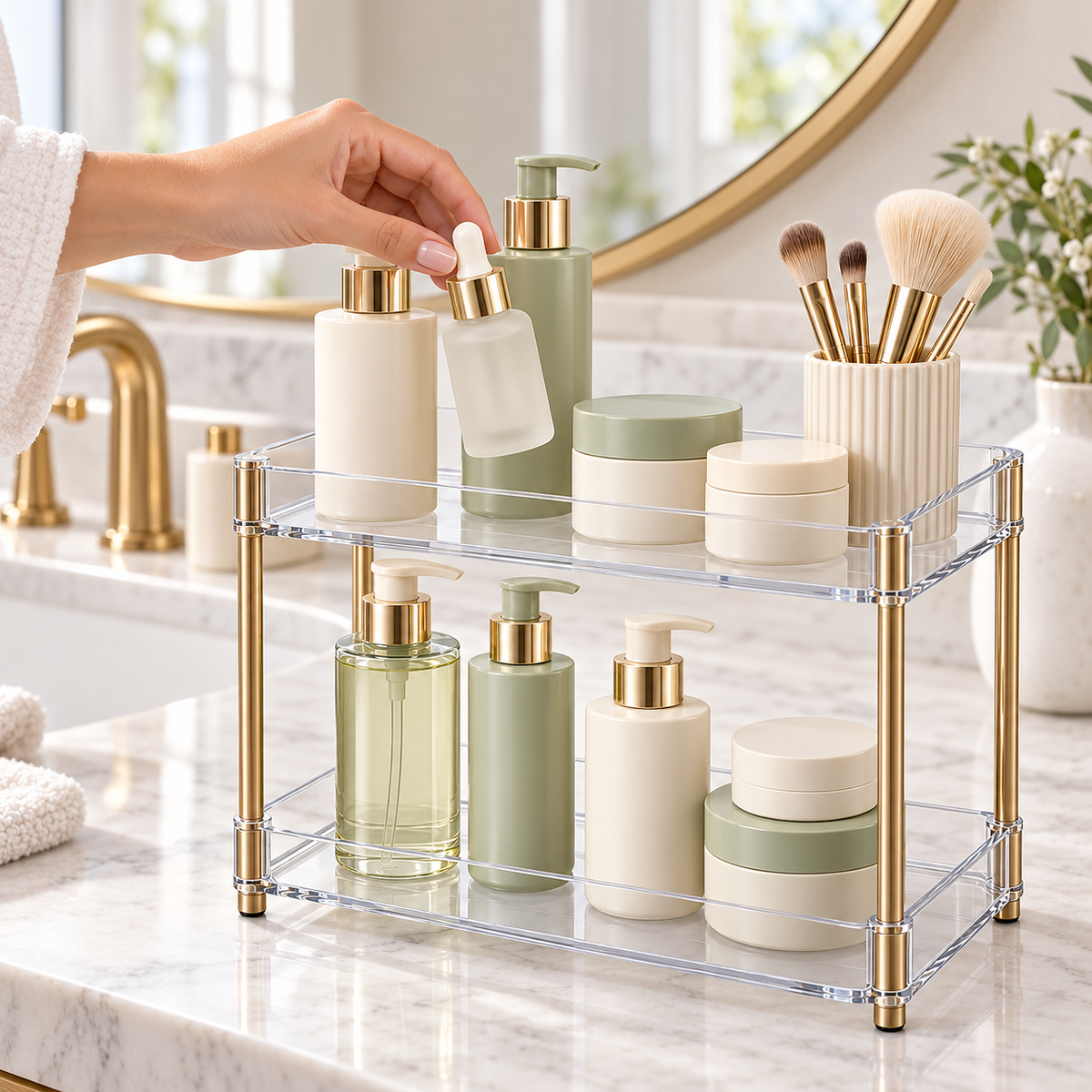 ✨ Vanity Organizer | Clear Two-Tier Storage Rack | Bathroom & Dressing Table | Beauty Lovers & Homeowners | Elegant Open Display