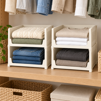 🧺 Closet Organizer | Stackable Storage Bins | Wardrobe & Bedroom Storage | Families & Homeowners | Open-Front Four-Tier Design
