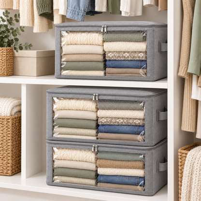 👕 Closet Organizer | Fabric Storage Bags | Bedroom & Wardrobe Storage | Families & Homeowners | Clear-Window Stackable Design