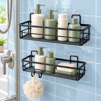 🚿 Shower Organizer | No-Drill Wall Caddy Set | Bathroom & Shower Storage | Families & Renters | Two-Tier Hanging Design
