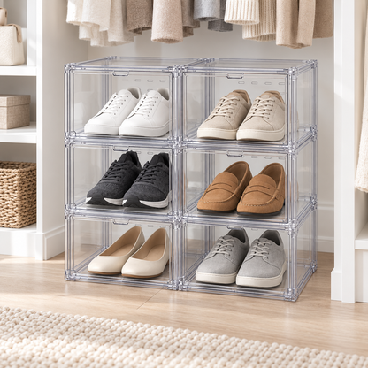 👟 Shoe Organizer | Clear Stackable Boxes | Closet & Entryway Storage | Sneaker Lovers & Families | Drop-Front Display Design