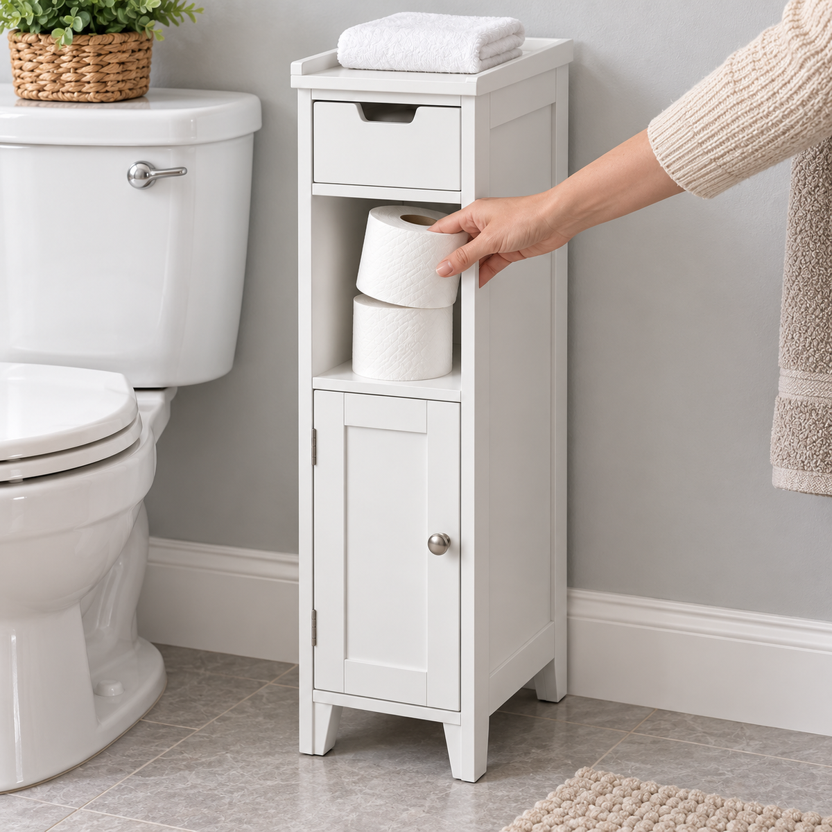 🧻 Bathroom Storage | Slim Freestanding Cabinet | Toilet & Small-Space Organization | Homeowners & Renters | Narrow Multi-Level Design
