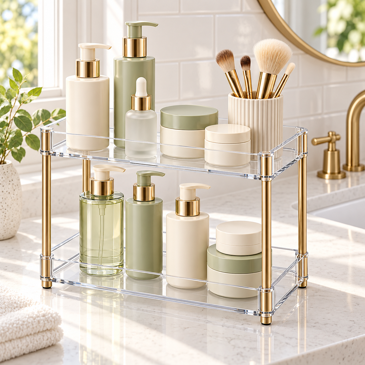 ✨ Vanity Organizer | Clear Two-Tier Storage Rack | Bathroom & Dressing Table | Beauty Lovers & Homeowners | Elegant Open Display