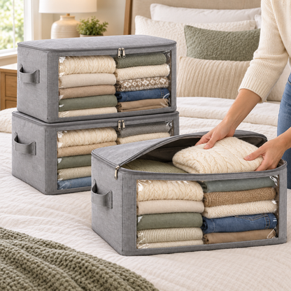 👕 Closet Organizer | Fabric Storage Bags | Bedroom & Wardrobe Storage | Families & Homeowners | Clear-Window Stackable Design