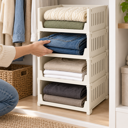 🧺 Closet Organizer | Stackable Storage Bins | Wardrobe & Bedroom Storage | Families & Homeowners | Open-Front Four-Tier Design