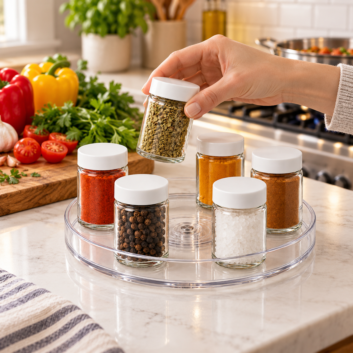 🌀 Pantry Essential | Clear Acrylic Kitchen Organizer | Effortless Rotating Access