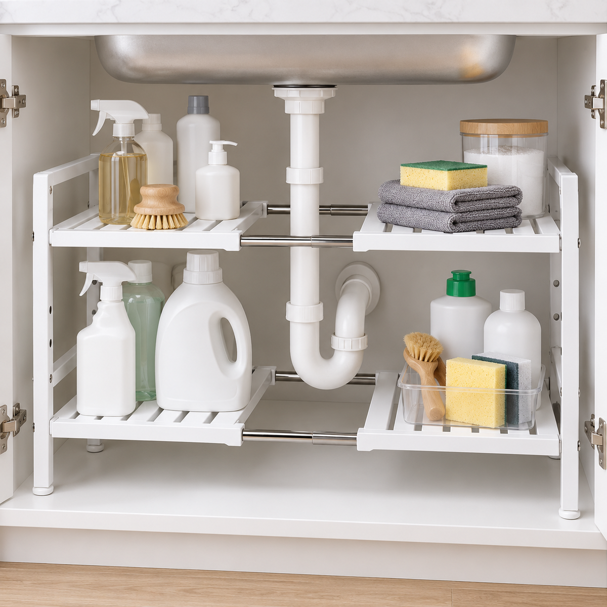 🧺 Space-Saving Organizer | Adjustable Storage Rack | Kitchen & Bathroom Use | Homeowners & Families