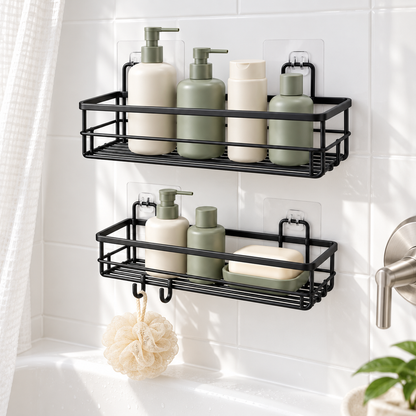 🚿 Shower Organizer | No-Drill Wall Caddy Set | Bathroom & Shower Storage | Families & Renters | Two-Tier Hanging Design
