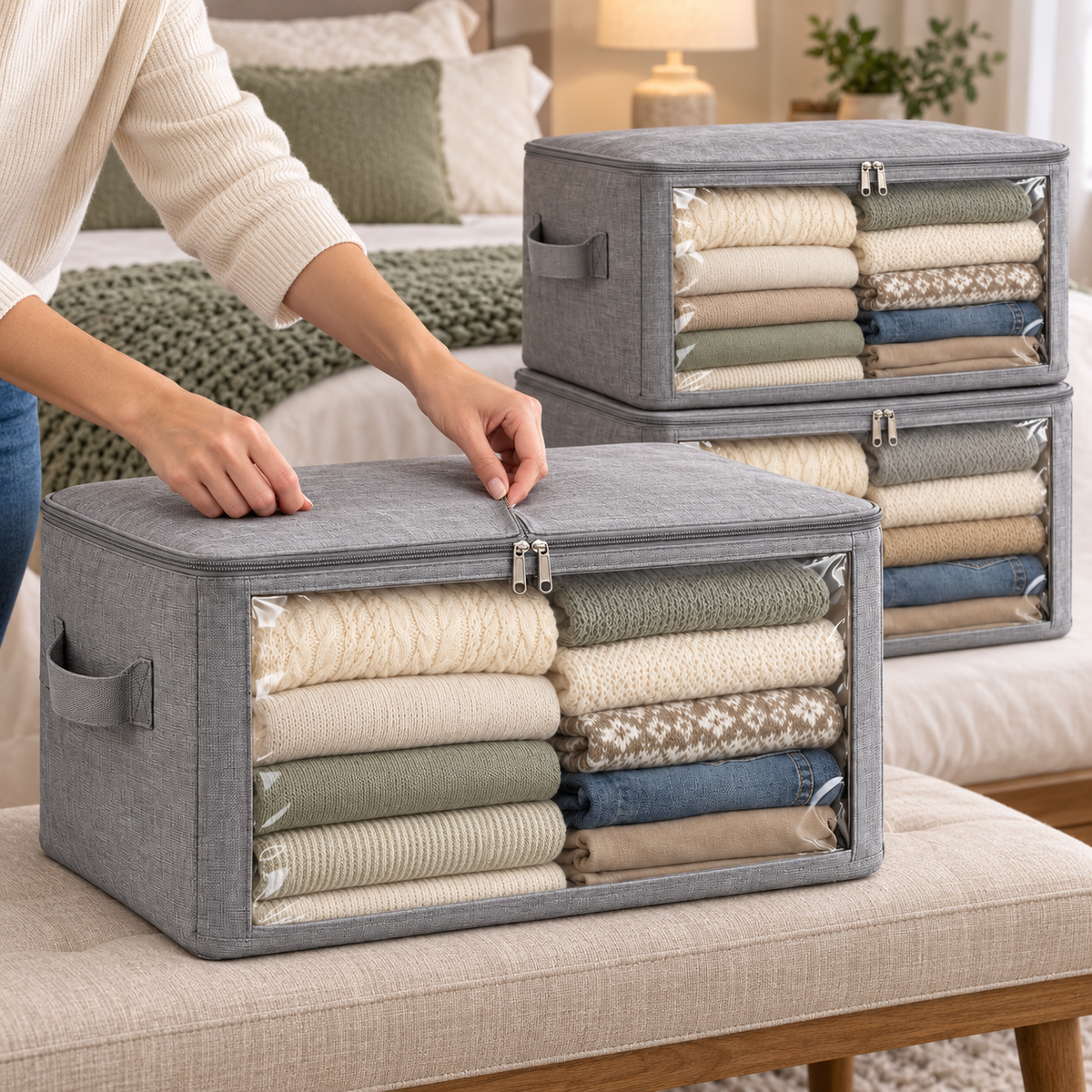 👕 Closet Organizer | Fabric Storage Bags | Bedroom & Wardrobe Storage | Families & Homeowners | Clear-Window Stackable Design