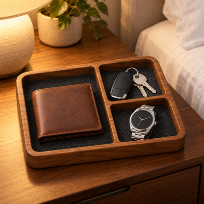 🗝️ Everyday Organizer | Wooden Valet Tray | Entryway & Nightstand Storage | Men & Homeowners | Divided Catchall Design