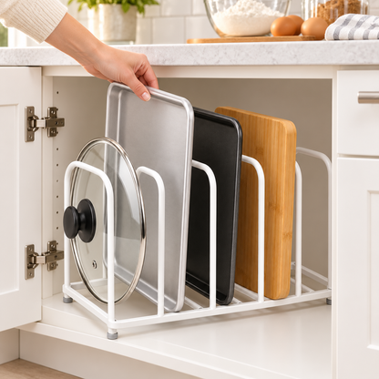 🍳 Kitchen Organizer | Metal Divider Rack | Cabinet & Counter Storage | Home Cooks & Families | Upright Space-Saving Design