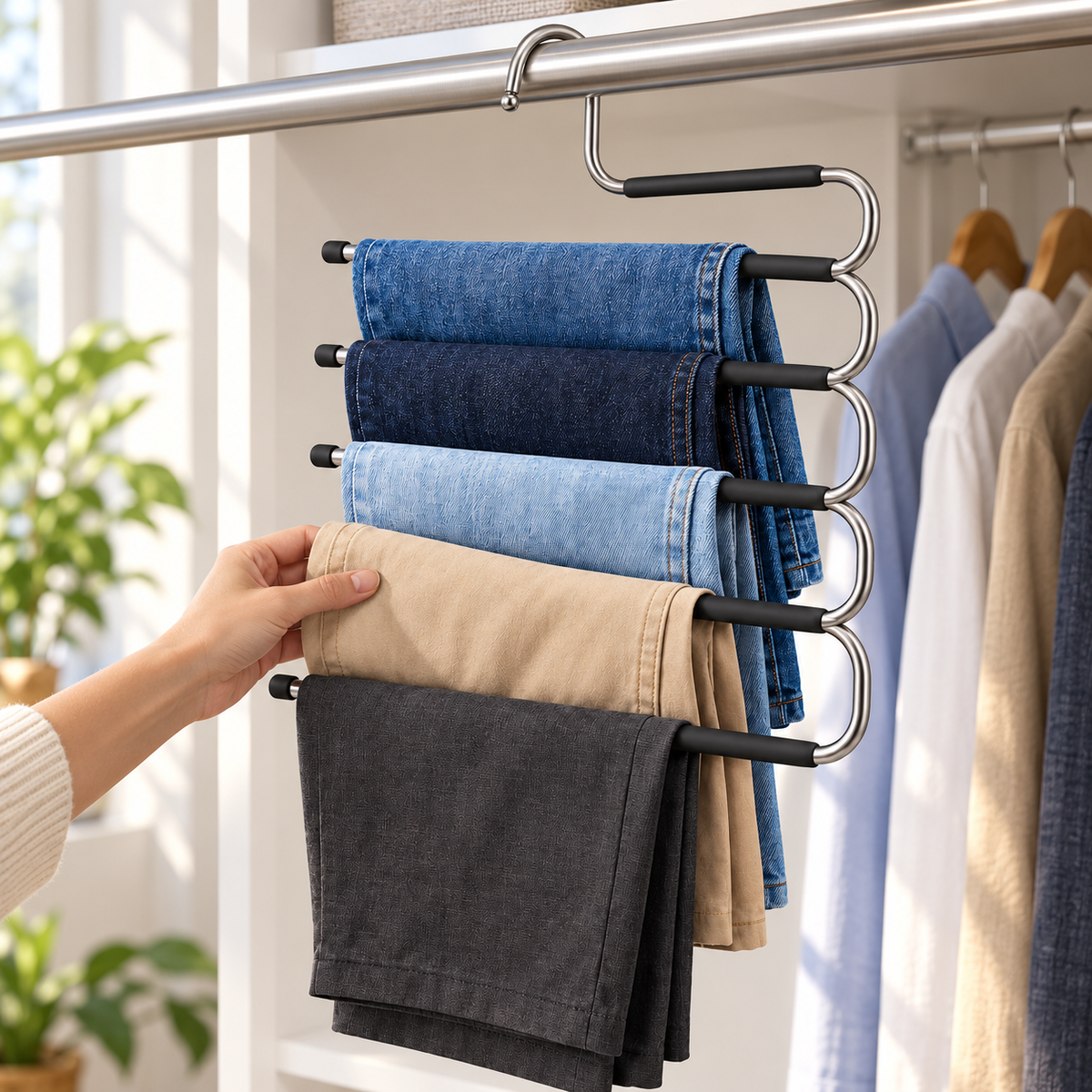 👖 Closet Essential | Multi-Tier Pants Hanger | Wardrobe & Bedroom Storage | Families & Fashion Lovers | Space-Saving S-Shaped Display