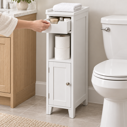 🧻 Bathroom Storage | Slim Freestanding Cabinet | Toilet & Small-Space Organization | Homeowners & Renters | Narrow Multi-Level Design