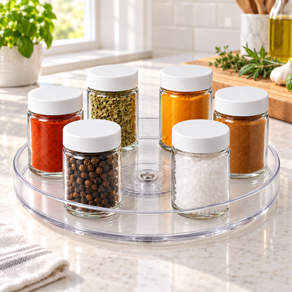 🌀 Pantry Essential | Clear Acrylic Kitchen Organizer | Effortless Rotating Access