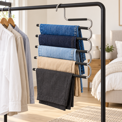 👖 Closet Essential | Multi-Tier Pants Hanger | Wardrobe & Bedroom Storage | Families & Fashion Lovers | Space-Saving S-Shaped Display