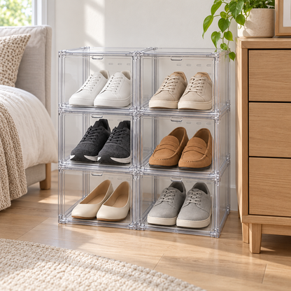 👟 Shoe Organizer | Clear Stackable Boxes | Closet & Entryway Storage | Sneaker Lovers & Families | Drop-Front Display Design