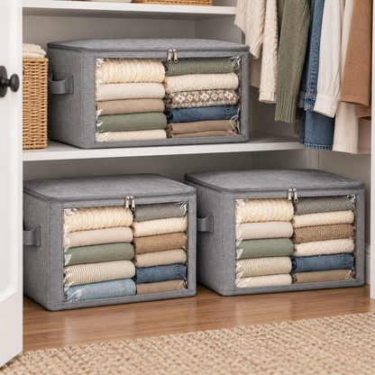 👕 Closet Organizer | Fabric Storage Bags | Bedroom & Wardrobe Storage | Families & Homeowners | Clear-Window Stackable Design