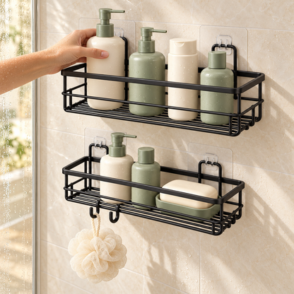 🚿 Shower Organizer | No-Drill Wall Caddy Set | Bathroom & Shower Storage | Families & Renters | Two-Tier Hanging Design