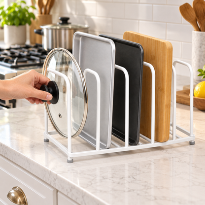 🍳 Kitchen Organizer | Metal Divider Rack | Cabinet & Counter Storage | Home Cooks & Families | Upright Space-Saving Design