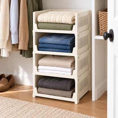 🧺 Closet Organizer | Stackable Storage Bins | Wardrobe & Bedroom Storage | Families & Homeowners | Open-Front Four-Tier Design