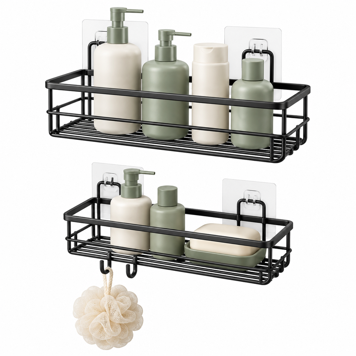 🚿 Shower Organizer | No-Drill Wall Caddy Set | Bathroom & Shower Storage | Families & Renters | Two-Tier Hanging Design