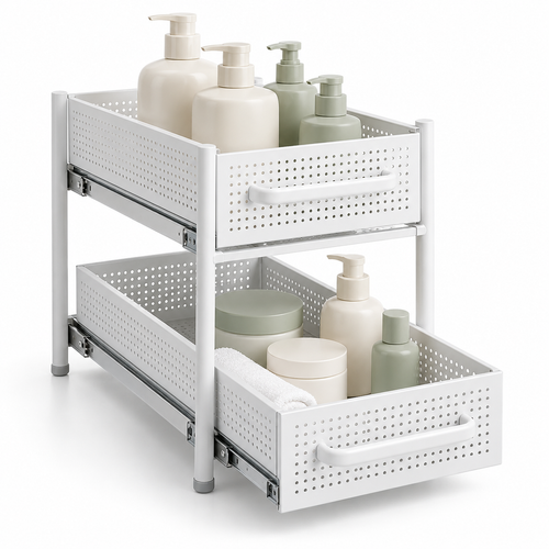 🛁 Bathroom Organizer | Pull-Out Storage Rack | Vanity & Under-Sink Use | Families & Beauty Lovers | Two-Tier Sliding Design