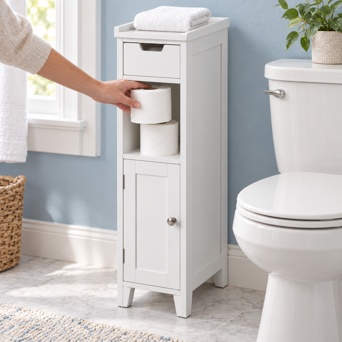 🧻 Bathroom Storage | Slim Freestanding Cabinet | Toilet & Small-Space Organization | Homeowners & Renters | Narrow Multi-Level Design