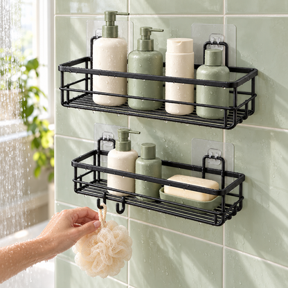 🚿 Shower Organizer | No-Drill Wall Caddy Set | Bathroom & Shower Storage | Families & Renters | Two-Tier Hanging Design
