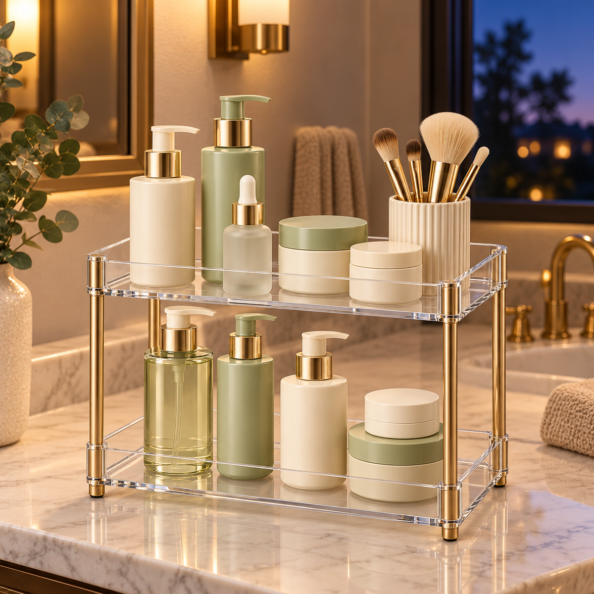 ✨ Vanity Organizer | Clear Two-Tier Storage Rack | Bathroom & Dressing Table | Beauty Lovers & Homeowners | Elegant Open Display