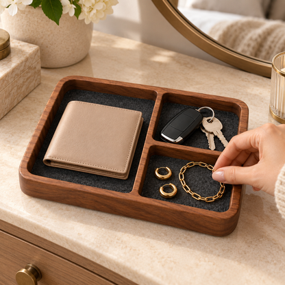 🗝️ Everyday Organizer | Wooden Valet Tray | Entryway & Nightstand Storage | Men & Homeowners | Divided Catchall Design