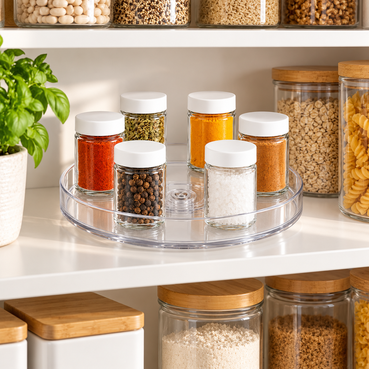 🌀 Pantry Essential | Clear Acrylic Kitchen Organizer | Effortless Rotating Access