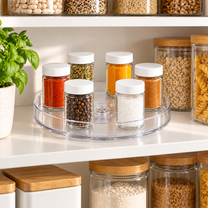 🌀 Pantry Essential | Clear Acrylic Kitchen Organizer | Effortless Rotating Access