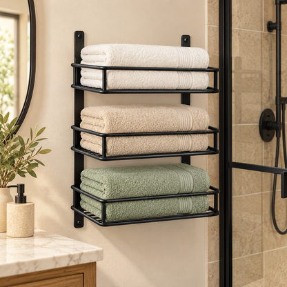 🛁 Towel Storage | Metal Wall-Mounted Rack | Bathroom & Linen Organization | Families & Homeowners | Three-Tier Hotel-Style Display