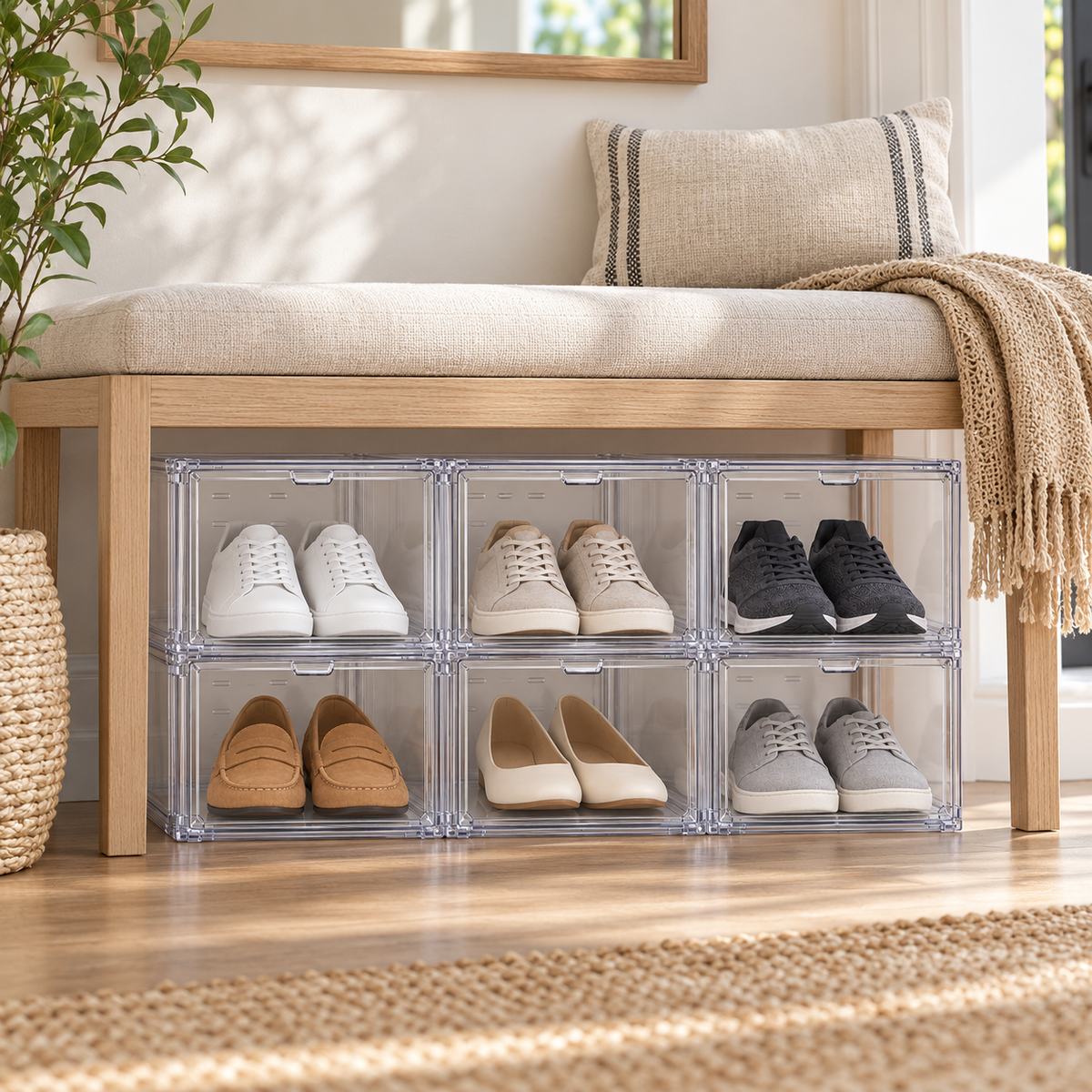 👟 Shoe Organizer | Clear Stackable Boxes | Closet & Entryway Storage | Sneaker Lovers & Families | Drop-Front Display Design