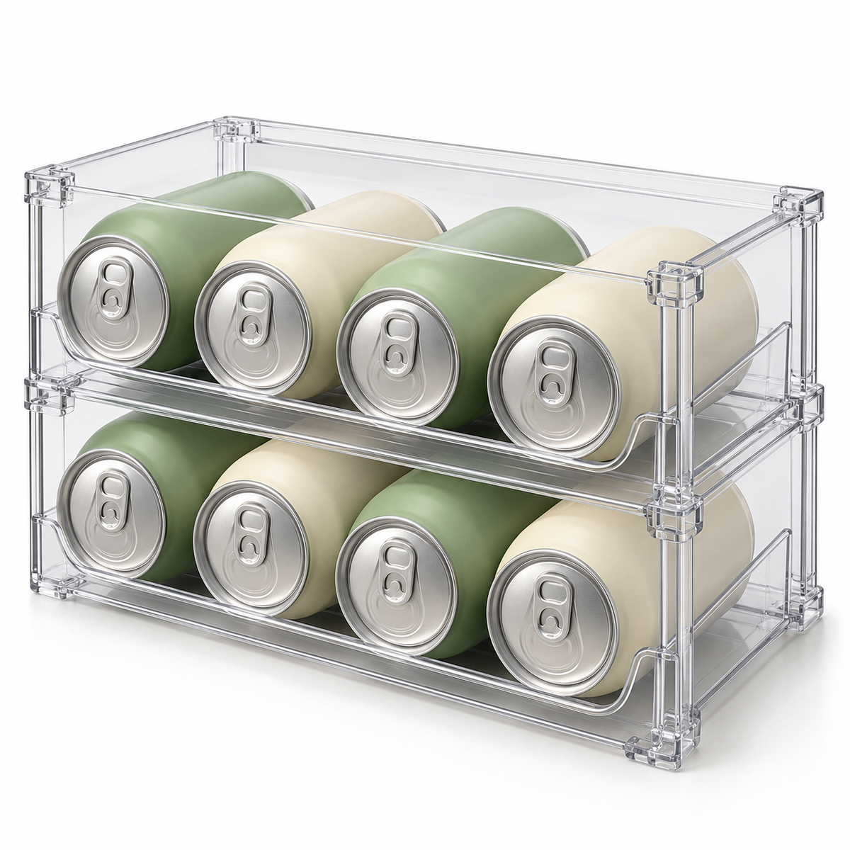 🥤 Fridge Organizer | Clear Stackable Can Rack | Refrigerator & Pantry Storage | Families & Drink Lovers | Two-Tier Easy-View Design