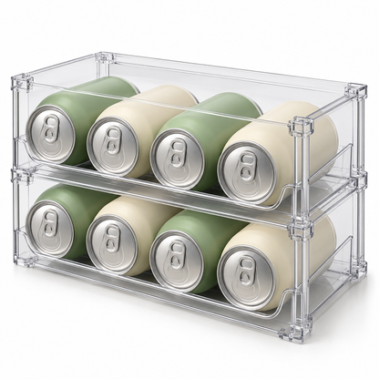 🥤 Fridge Organizer | Clear Stackable Can Rack | Refrigerator & Pantry Storage | Families & Drink Lovers | Two-Tier Easy-View Design